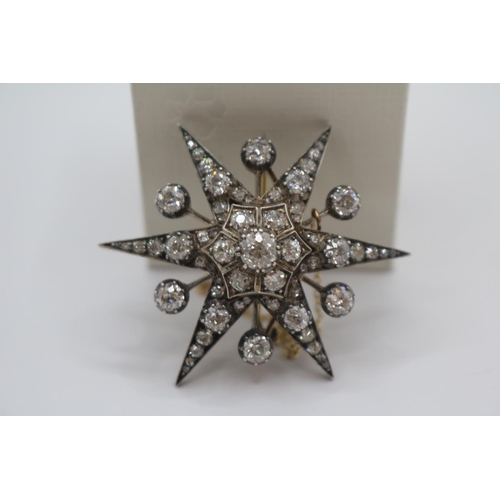 209 - Fine Antique Diamond Celestial Starburst Brooch/Pendant set with Victorian Old mine cut Diamonds in ... 