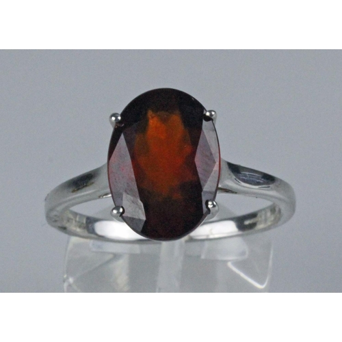 223 - 10ct white gold dress ring, set with large oval faceted Almandine Garnet, weighs 3.5 grams. Ring siz... 