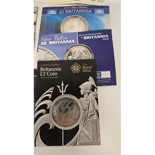 176 - Collection of 14 Silver Coins to include Twelve Silver Britannia Coins in packaging and 2 Cased Roya... 