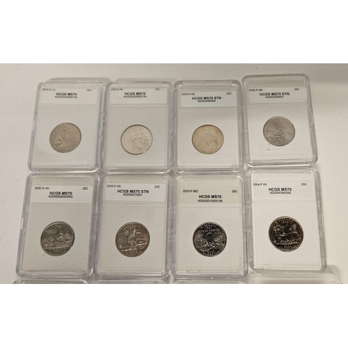 177 - Large Collection of Graded American Quarter Dollar coins mainly 2000s. HCGS Encapsulated. 75 Pieces.