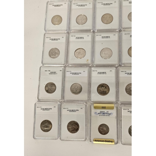 177 - Large Collection of Graded American Quarter Dollar coins mainly 2000s. HCGS Encapsulated. 75 Pieces.