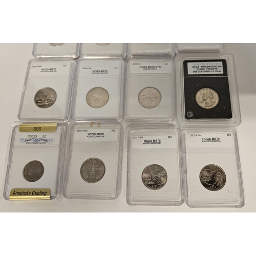 177 - Large Collection of Graded American Quarter Dollar coins mainly 2000s. HCGS Encapsulated. 75 Pieces.