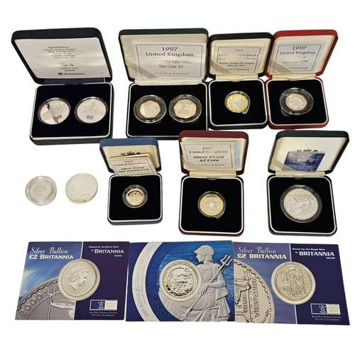 179 - British Silver Proof Coins to include 4 Silver Britannia's, Cased Gibraltar Limited edition coin set... 