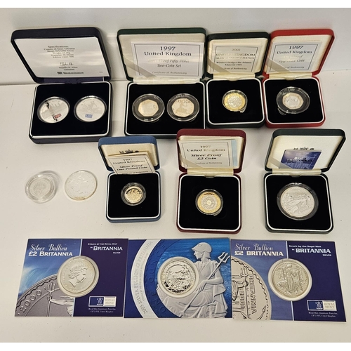 179 - British Silver Proof Coins to include 4 Silver Britannia's, Cased Gibraltar Limited edition coin set... 