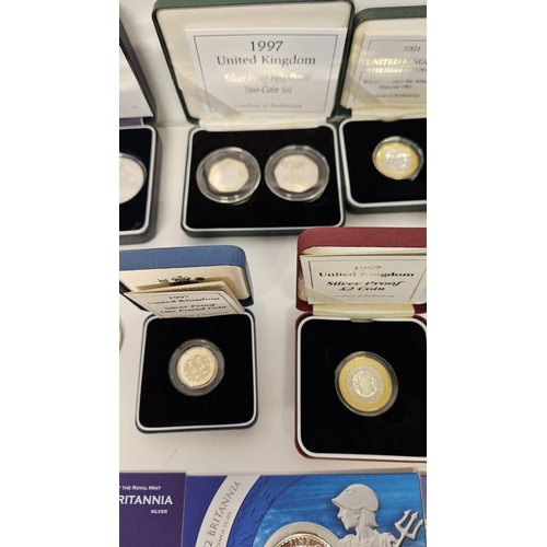 179 - British Silver Proof Coins to include 4 Silver Britannia's, Cased Gibraltar Limited edition coin set... 