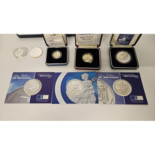 179 - British Silver Proof Coins to include 4 Silver Britannia's, Cased Gibraltar Limited edition coin set... 