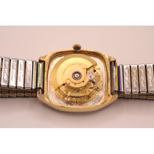 226 - Gentleman's Vintage Rotary Day/Date 27 Jewel Swiss made wristwatch with square baton dial on expandi... 