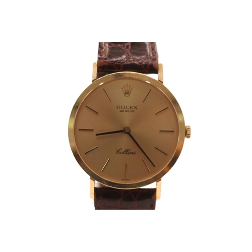 228 - Rolex Geneve Cellini 9ct Gold wristwatch with Gilded face and baton dial and manual winding movement... 