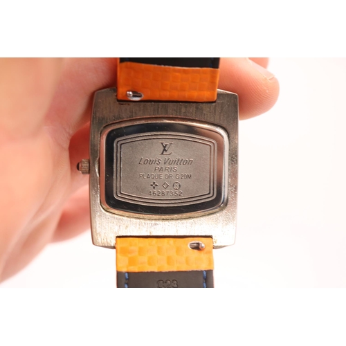 231 - Louis Vuitton of Paris Square faced wristwatch with curved case and removable padded orange strap. 3... 