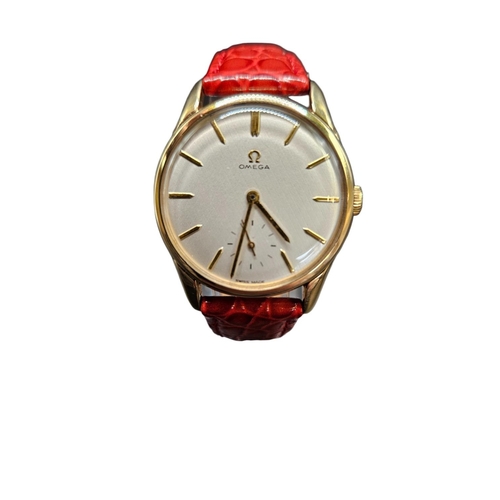 240 - Omega Gentlemen's 9ct Gold cased 17 Jewel Hand winding wrist watch C.1965 on later Red Leather Strap... 