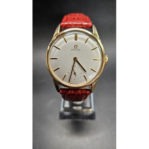 240 - Omega Gentlemen's 9ct Gold cased 17 Jewel Hand winding wrist watch C.1965 on later Red Leather Strap... 