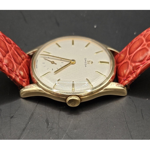 240 - Omega Gentlemen's 9ct Gold cased 17 Jewel Hand winding wrist watch C.1965 on later Red Leather Strap... 