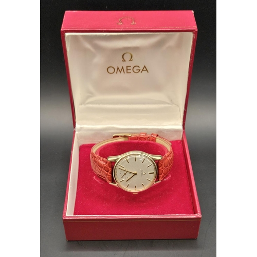 240 - Omega Gentlemen's 9ct Gold cased 17 Jewel Hand winding wrist watch C.1965 on later Red Leather Strap... 