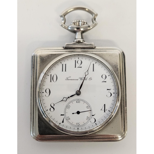 243 - Vintage Square Cased Tavanna Watch Co Pocket watch with numeral Dial with Swiss figural decorated ca... 