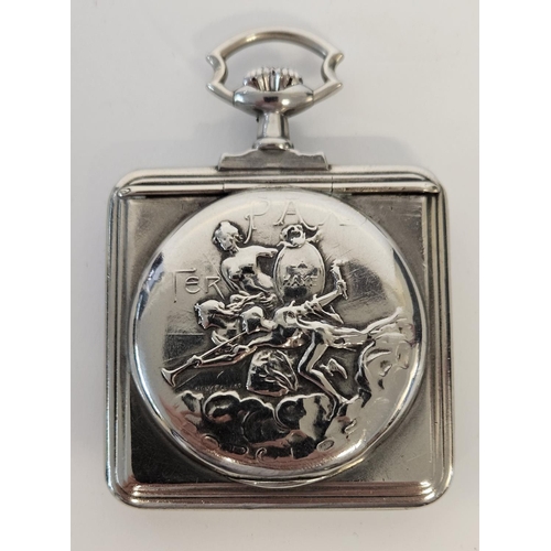 243 - Vintage Square Cased Tavanna Watch Co Pocket watch with numeral Dial with Swiss figural decorated ca... 