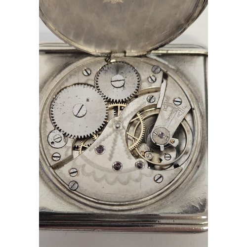 243 - Vintage Square Cased Tavanna Watch Co Pocket watch with numeral Dial with Swiss figural decorated ca... 