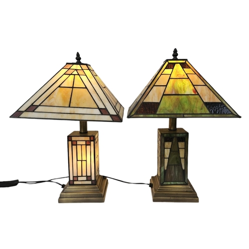 84a - Tiffany Art Deco style Table lights of Geometic Mission form. 47cm in Height