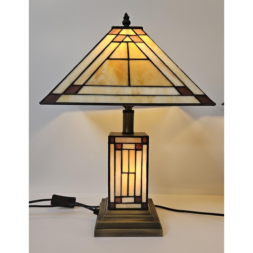 84a - Tiffany Art Deco style Table lights of Geometic Mission form. 47cm in Height