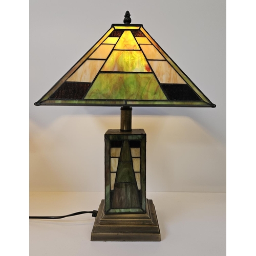 84a - Tiffany Art Deco style Table lights of Geometic Mission form. 47cm in Height