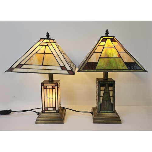 84a - Tiffany Art Deco style Table lights of Geometic Mission form. 47cm in Height