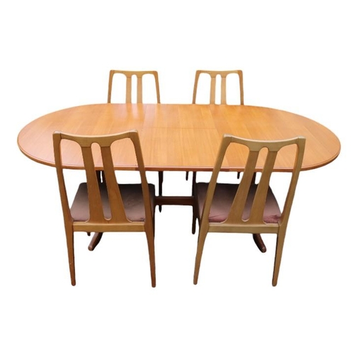 312 - Nathan Mid Century Teak oval extending table and 4 upholstered chairs with tapering legs. 197cm in L... 