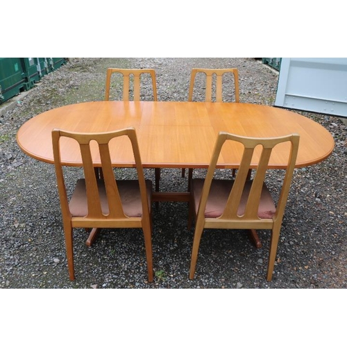 312 - Nathan Mid Century Teak oval extending table and 4 upholstered chairs with tapering legs. 197cm in L... 