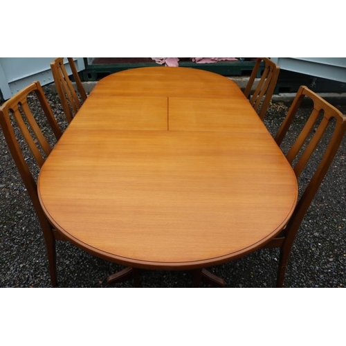 312 - Nathan Mid Century Teak oval extending table and 4 upholstered chairs with tapering legs. 197cm in L... 