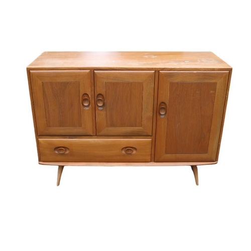 313 - Ercol Blonde Elm Mid Century Model 366 Sideboard with Beech Legs of 3 cupboards and Single Drawer. 1... 