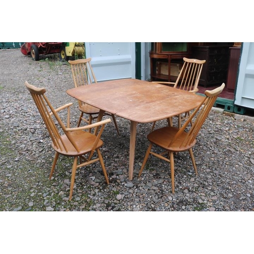 314 - Ercol Blonde Elm Mid Century 1970s Drop leaf dining table with 4 Chairs model 369. 124cm in in Lengt... 