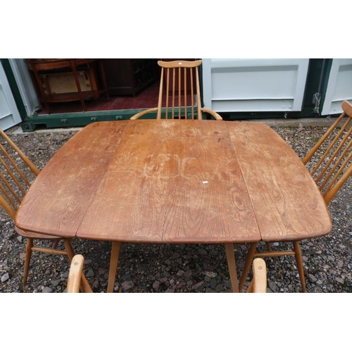 314 - Ercol Blonde Elm Mid Century 1970s Drop leaf dining table with 4 Chairs model 369. 124cm in in Lengt... 