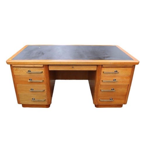 316 - Abbess Art Deco Twin Pedestal Odeon style Desk with brass handles with fitted sliders. 167cm in Widt... 