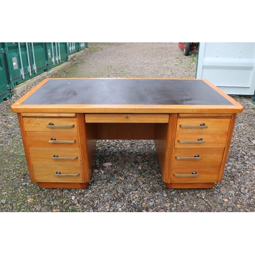 316 - Abbess Art Deco Twin Pedestal Odeon style Desk with brass handles with fitted sliders. 167cm in Widt... 