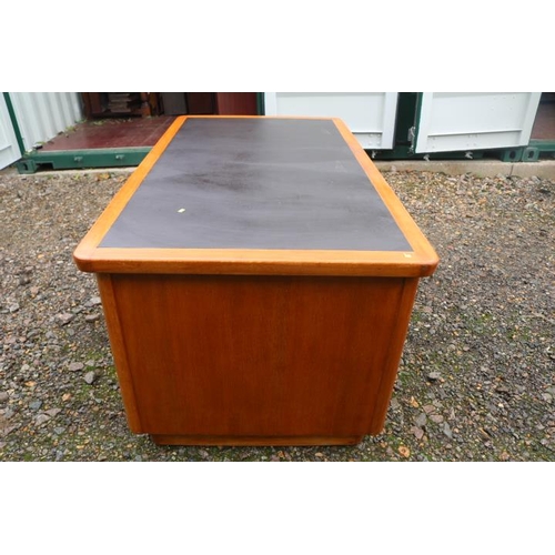 316 - Abbess Art Deco Twin Pedestal Odeon style Desk with brass handles with fitted sliders. 167cm in Widt... 