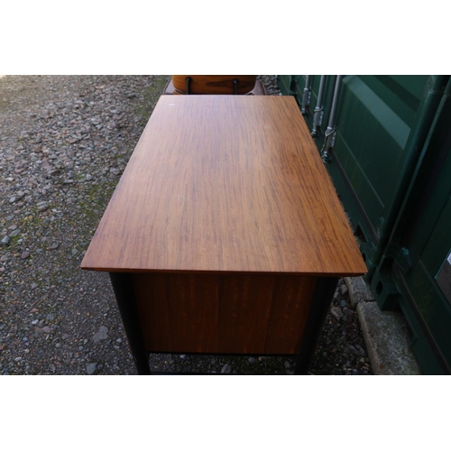 321 - Mid Century German desk with ebonised tapering legs of one long and three short drawers with turned ... 