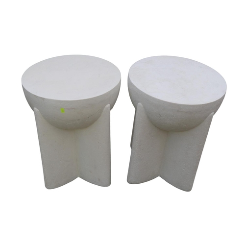 328 - Pair of Italian Mid Century Miles White Plaster textured side tables. 38cm x 48cm