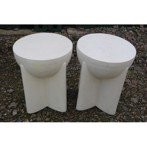 328 - Pair of Italian Mid Century Miles White Plaster textured side tables. 38cm x 48cm