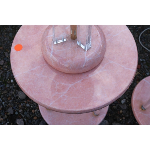 329 - Pair of Italian pink marble effect lunar lamps and matching tri supported cylindrical tables