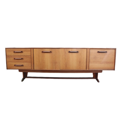 330 - Mid Century Danish style Teak sideboard of 3 drawers and 3 cupboards with cup handles and narrow bas... 