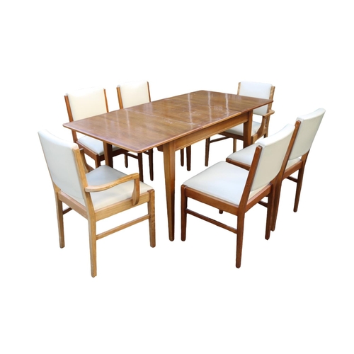 335 - Gordon Russell of Broadway Worcester for Heals Dining table 153cm x 78cm x 76cm and a set of 6 uphol... 