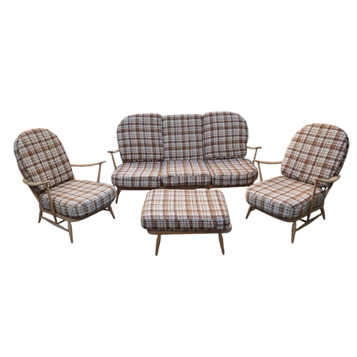 337 - Ercol Windsor Mid Century Elm Sofa Suite comprising of 3 seater sofa, 2 Elbow chairs and upholstered... 