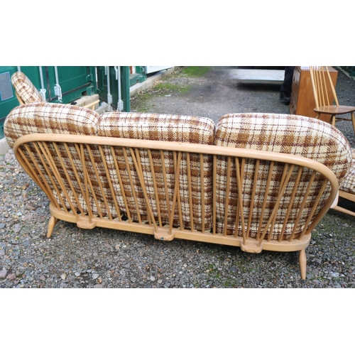 337 - Ercol Windsor Mid Century Elm Sofa Suite comprising of 3 seater sofa, 2 Elbow chairs and upholstered... 