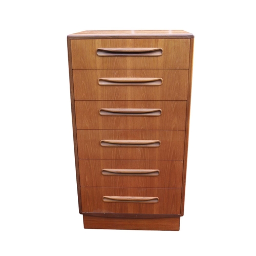 339 - G Plan Fresco Teak Tall chest of 6 drawers with cup handles. 56cm x 44.5cm x 104cm