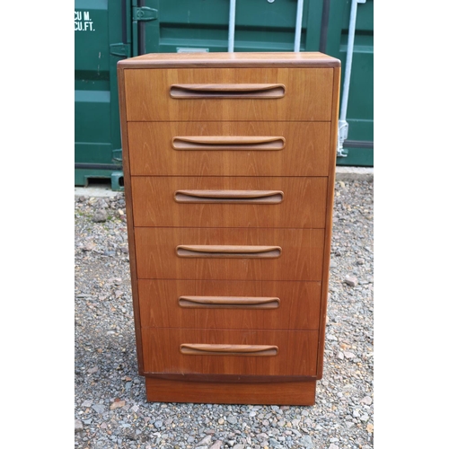 339 - G Plan Fresco Teak Tall chest of 6 drawers with cup handles. 56cm x 44.5cm x 104cm