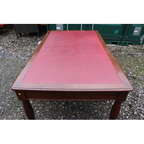 343 - Victorian Mahogany 3 Drawer Library table with inset red leather top, Faux drawers with turned legs ... 