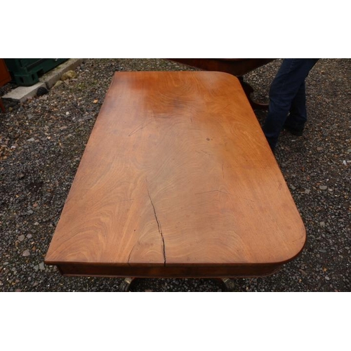 344 - Pair of Mid 19thC Mahogany D End tables with turned pedestal base and brass caster paw feet. 119cm i... 