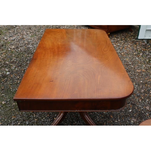 344 - Pair of Mid 19thC Mahogany D End tables with turned pedestal base and brass caster paw feet. 119cm i... 