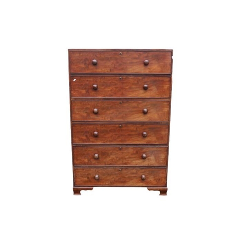 347 - Victorian Mahogany Chest of 6 Drawers with Oak lined drawers and turned handles with Brass escutcheo... 