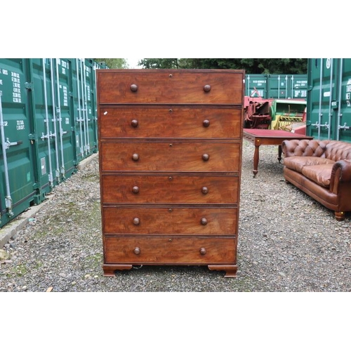 347 - Victorian Mahogany Chest of 6 Drawers with Oak lined drawers and turned handles with Brass escutcheo... 