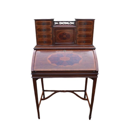 354 - Fine Edwardian Ladies fall front Desk with Inlaid detail and fitted interior with key. 77cm in Width... 