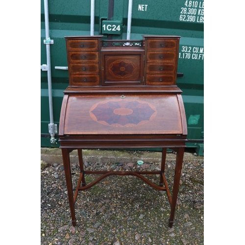 354 - Fine Edwardian Ladies fall front Desk with Inlaid detail and fitted interior with key. 77cm in Width... 